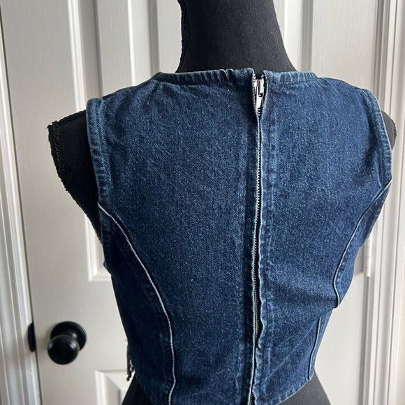 Altar'd State Blue Denim Crop Top with rhinestone Fringe - Picture 6 of 12